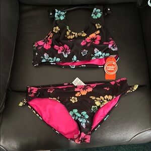Wonder Nation Floral Kids Swim Bikini - Black, Pink, Yellow, Blue
